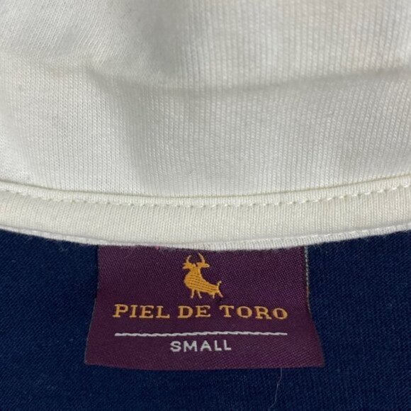 Piel de Toro Men's Navy Blue White Striped Short Sleeve Polo Sz S - Picture 10 of 11